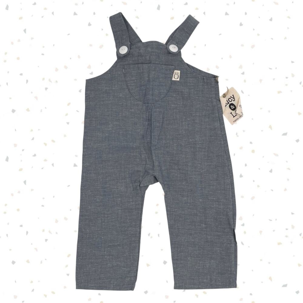 Lucy & Leo Organic Cotton Baby Overalls Slate Blue Gray Outfit Size 9-12 Months